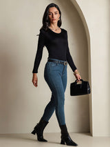 [Black] SilkSilky  Long Sleeve Round Neck Women's T-Shirt 008