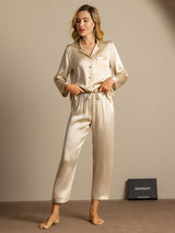 [Champagne] SilkSilky  Long Sleeve Lapel Collar Women's Pajamas 003