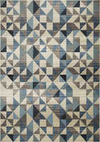 HomeRoots Heat-Set Polypropelene 5’ x 8’ Blue Beige Nested Diamonds Modern Area Rug