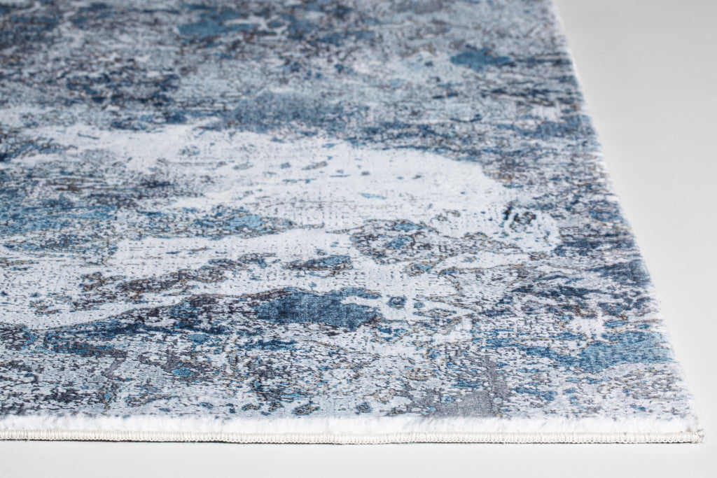HomeRoots Grey/Blue Polyester 2’ x 7’ Gray Blue Abstract Galaxy Runner Rug