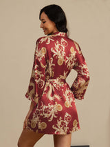 [Wine Dragon] SilkSilky  3/4 Sleeve V Neck Women's Robe 002