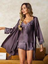 [Purple Gray] SilkSilky  3/4 Sleeve V Neck Women's Pajamas 001