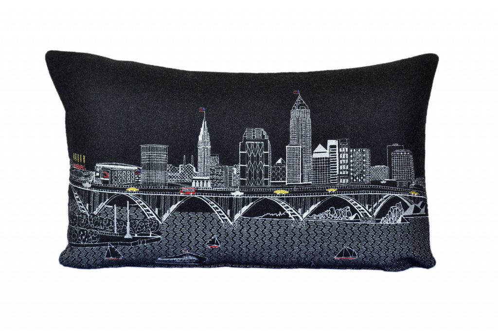 HomeRoots Grey 24' Black Cleveland Nighttime Skyline Lumbar Decorative Pillow