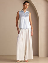 [Light Blue] SilkSilky  Sleeveless Lapel Collar Women's Shirts 005