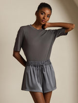 [Gray] SilkSilky  Half Sleeve Crew Neck Women's T-Shirt 001