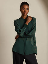 [Dark Green] SilkSilky  Long Sleeve Lapel Collar Women's Blouse 003
