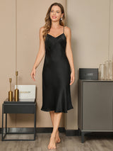 [Black] SilkSilky  Spaghetti Strap V Neck Dress 002