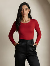 [Wine] SilkSilky  Long Sleeve Round Neck Women's T-Shirt 005