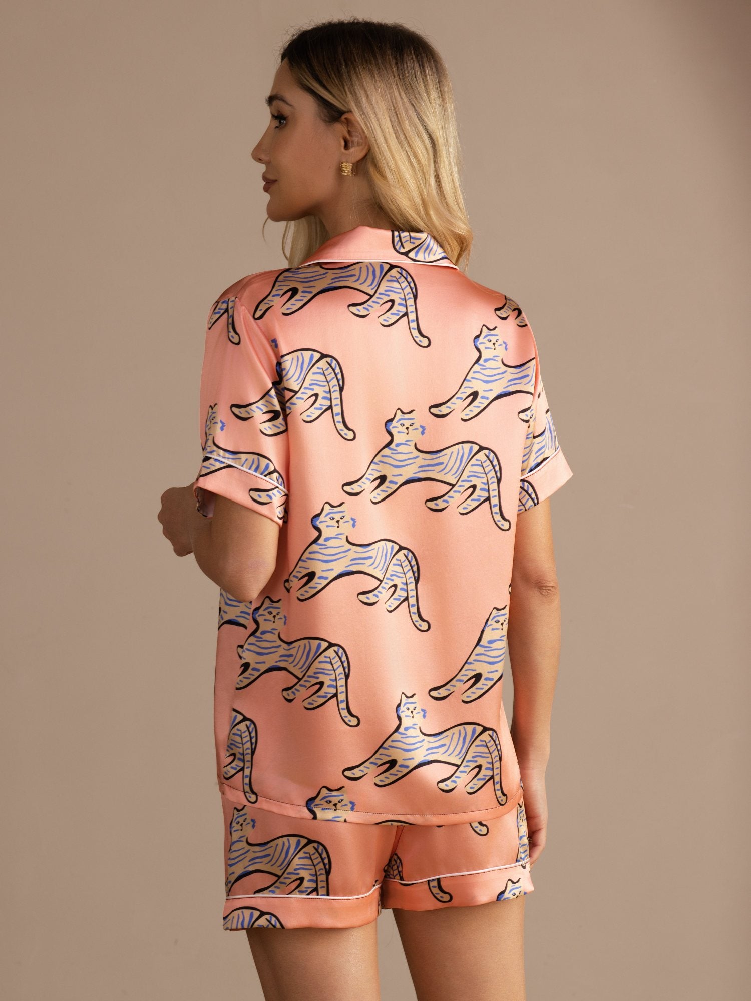 [Pink Cat] SilkSilky  Short Sleeve Lapel Collar Women's Pajamas 002