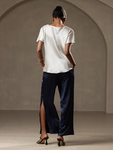 [Light Gray] SilkSilky  Short Sleeve Boat Neck Women's T-Shirt 002