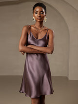 [Purple Gray] SilkSilky  Spaghetti Strap V Neck Dress 006