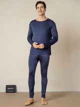 [Dark Blue] SilkSilky  Silk Jersey Long Sleeve Round Neck Men's Long Johns 001