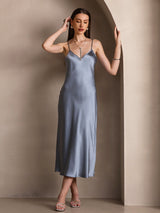 [Grayish Blue] SilkSilky  Spaghetti Strap V Neck Dress 006
