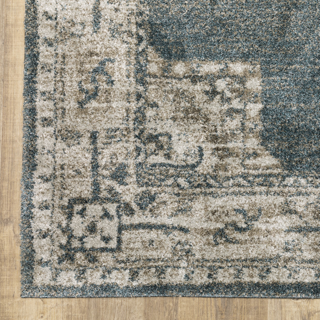 HomeRoots 508190 10 x 13 ft. Blue & Beige Oriental Power Loom Stain Resistant Rectangle Area Rug