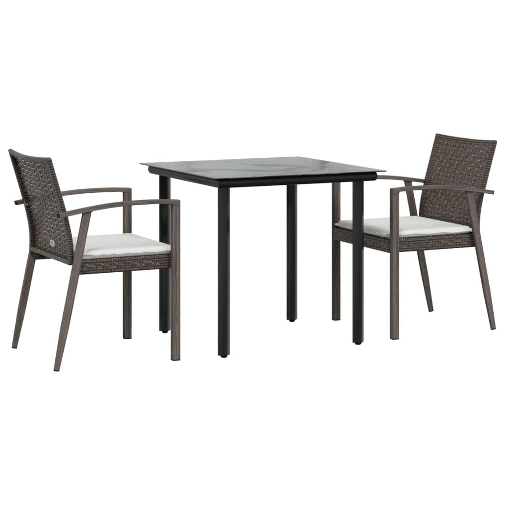 vidaXL 5 Piece Outdoor Dining Set in Black - Poly Rattan and Steel Material, Tempered Glass Tabletop, Comfortable Cushioned Seating