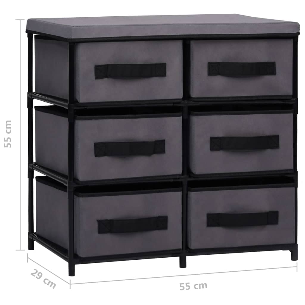 vidaXL Storage Cabinet with 6 Drawers - Modern and Durable Gray Steel and Fabric Design, Multi-purpose Use for Living Area, Lounge Room, or Bedroom Storage