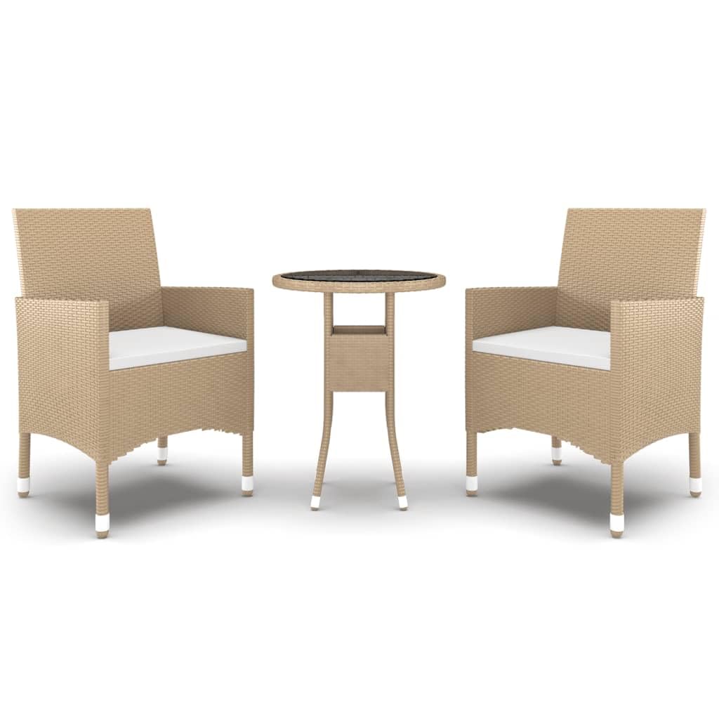 vidaXL 3 Piece Patio Dining Set Poly Rattan Beige
