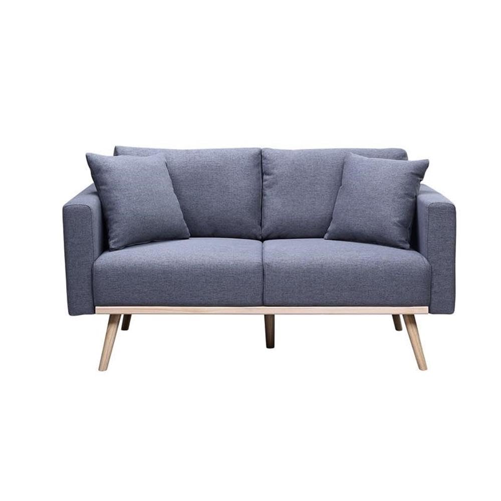Lilola Home Easton Dark Gray Linen Fabric Loveseat with USB Charging Ports Pockets & Pillows