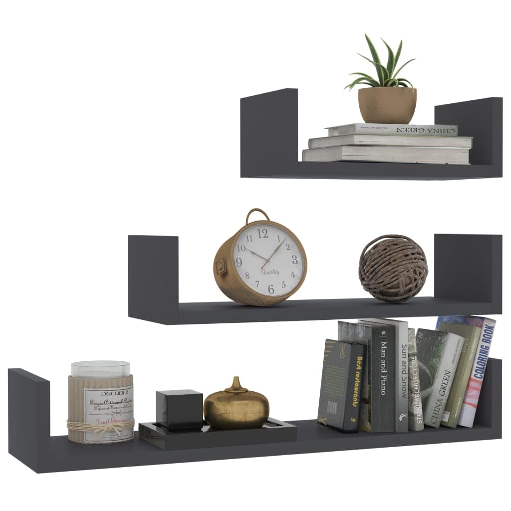 vidaXL Wall Shelves 3 Pcs, Floating Shelves, Display Shelves, Wall Mounted Shelves for Book DVD Photo Frame Trophy Display, Modern, Gray