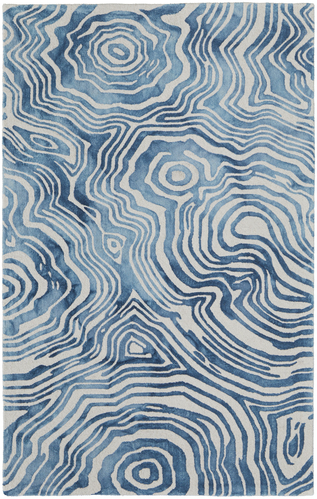 HomeRoots 511112 8 x 11 ft. Blue & Ivory Wool Geometric Hand Tufted Handmade Rectangle Area Rug