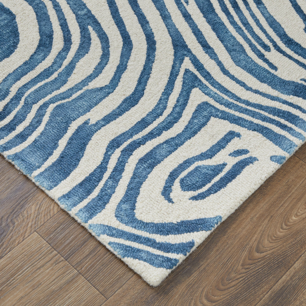 HomeRoots 511112 8 x 11 ft. Blue & Ivory Wool Geometric Hand Tufted Handmade Rectangle Area Rug