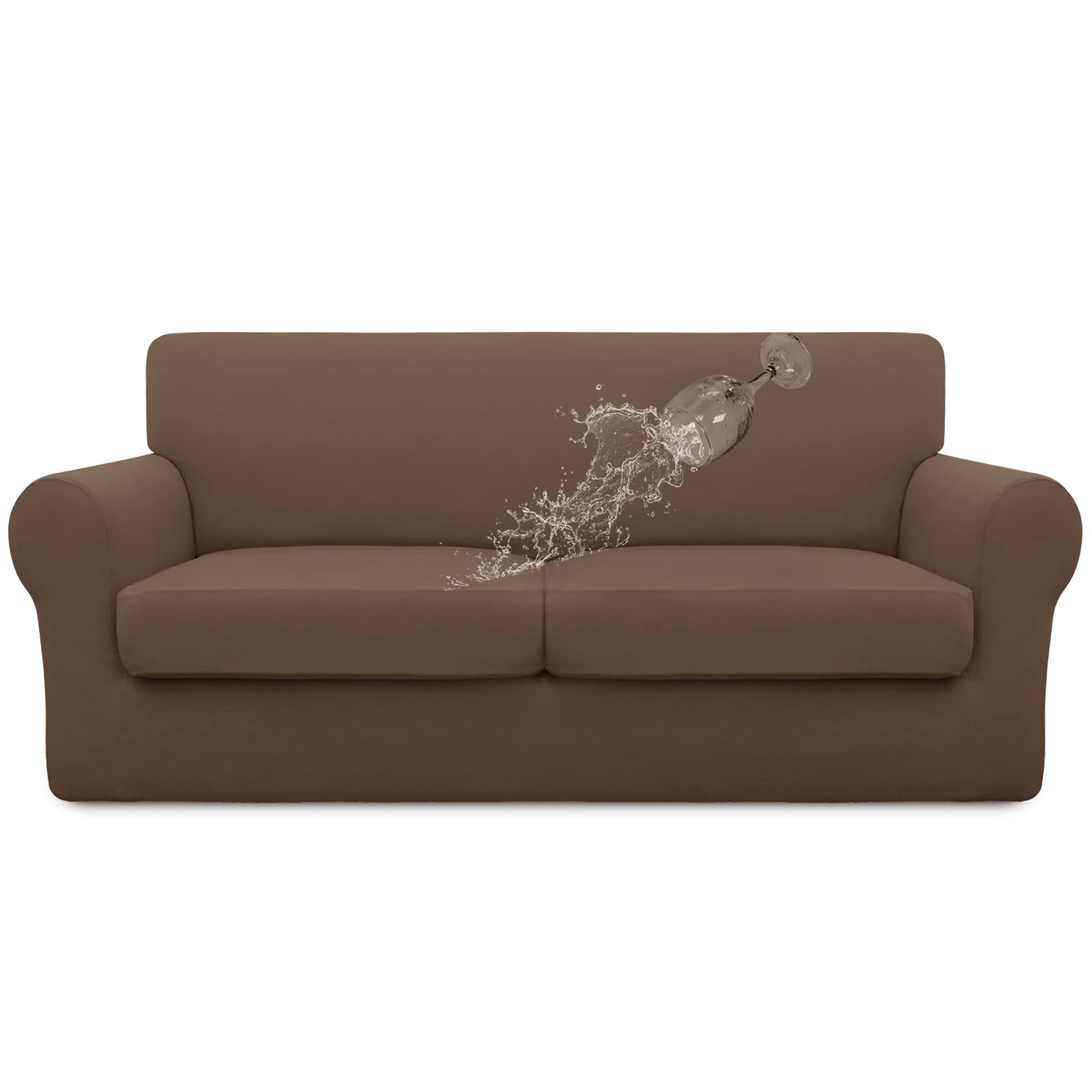 Easy-Going 100% Dual Waterproof Oversized Loveseat Cover Stretch Soft Couch Cover For Dogs, Sofa Slipcover For 2 Separate Cushion Couch Leakproof Furniture Protector For Kids, Pets Brown