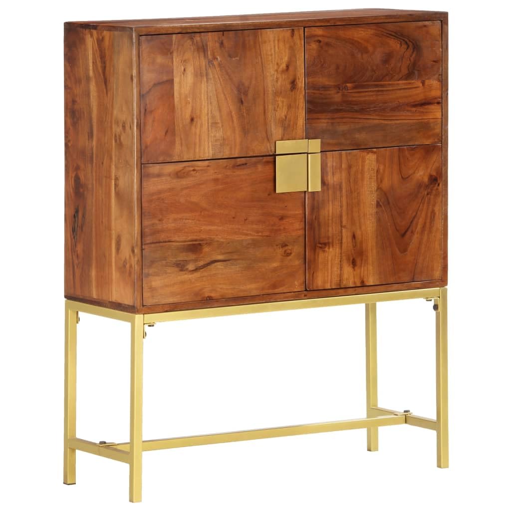 vidaXL Acacia Wood Highboard with Steel Legs – Walnut Finish, Four-Door Storage Cabinet - Brown and Golden, Rustic Modern Design, Polished, Painted, and Lacquered
