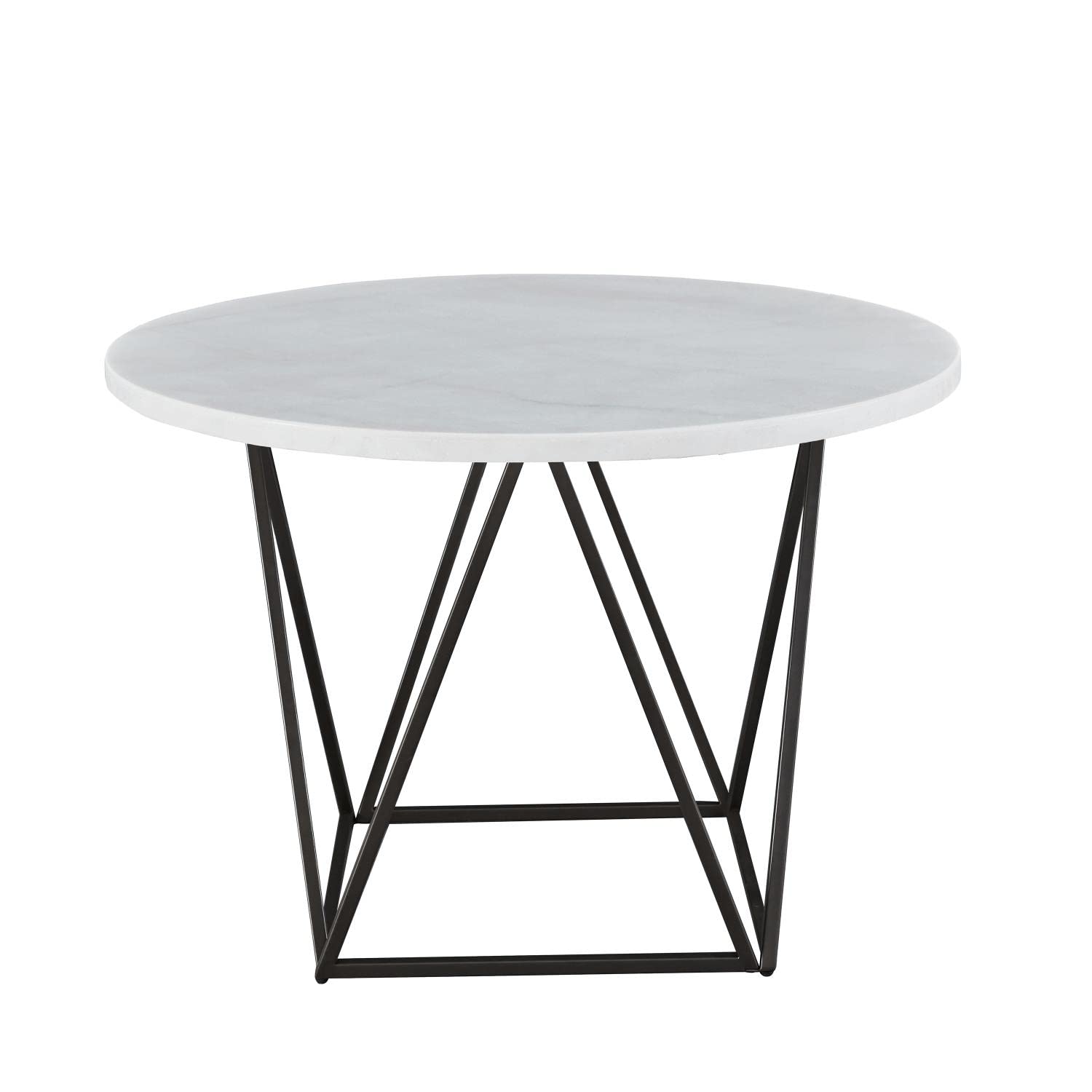 Steve Silver Furniture Ramona 5pc Marble Dining Set, 44" Round Marble Top w/Iron Base, 4-100% Polyester Side Chairs, Mid-Century/Modern Design, Dining Room, 44" L x 44" W x 30" H, Brown, White