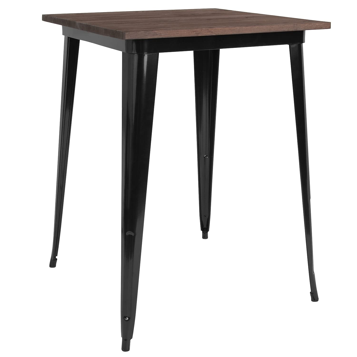 Flash Furniture Nolan 31.5 Square Black Metal Indoor Bar Height Table with Walnut Rustic Wood Top