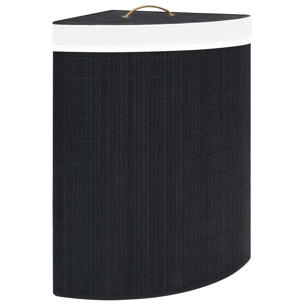 vidaXL Black Corner Laundry Hamper – Large Volume, 15.9 Gal Bamboo Storage Basket with Removable Liner - Durable and Eco-Friendly