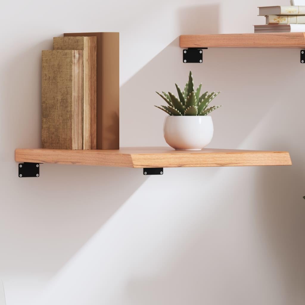 vidaXL Solid Oak Wood Wall Shelf - Light Brown, Versatile Use, Handmade Rustic Style, 15.7"x19.7"x(0.8"-1.6"), Max Load 44.1 lbs