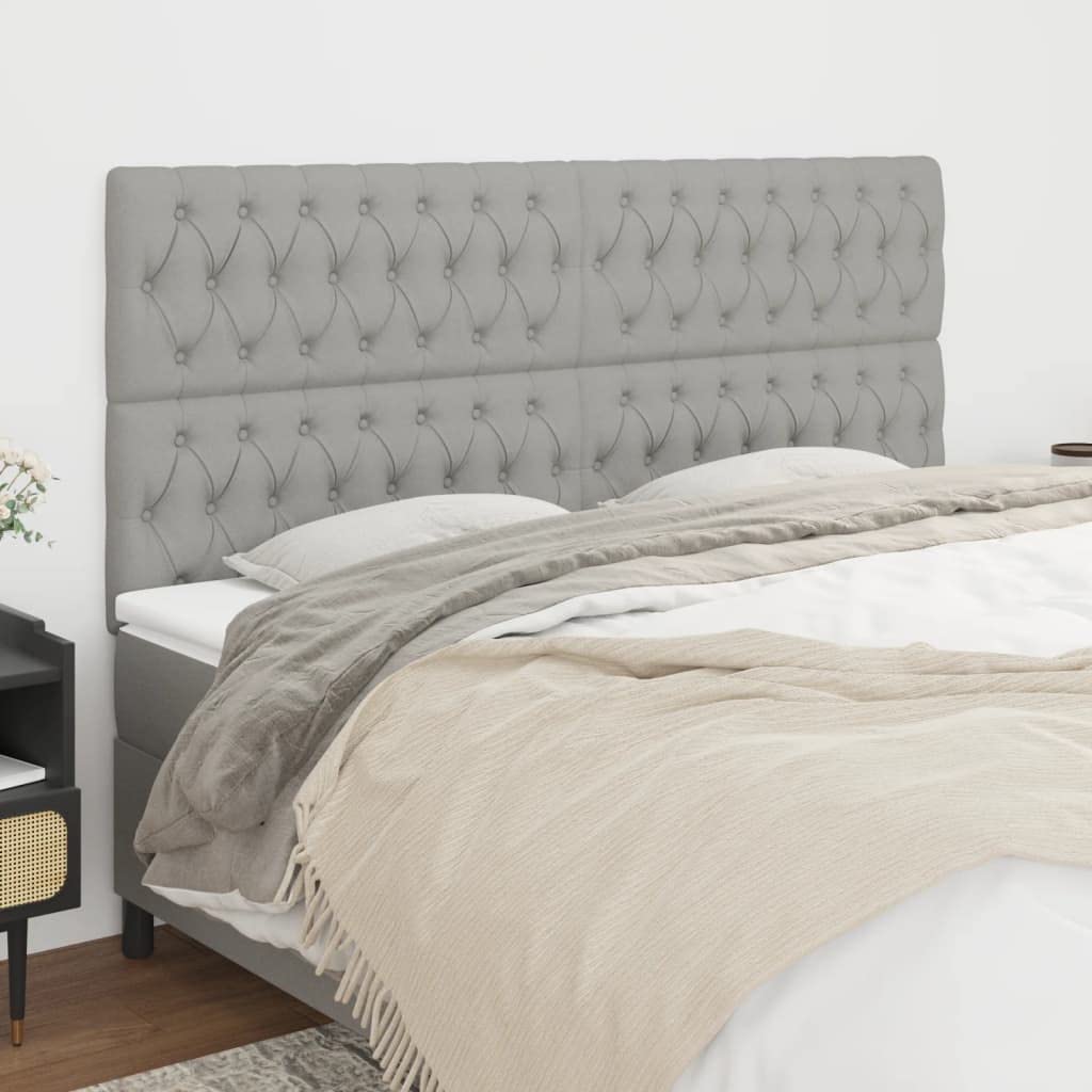 vidaXL Light Gray Fabric Headboards| Classic Design, Solid Larch & Engineered Wood, 39.4"x2.8"x30.7"/34.6", Set of 4