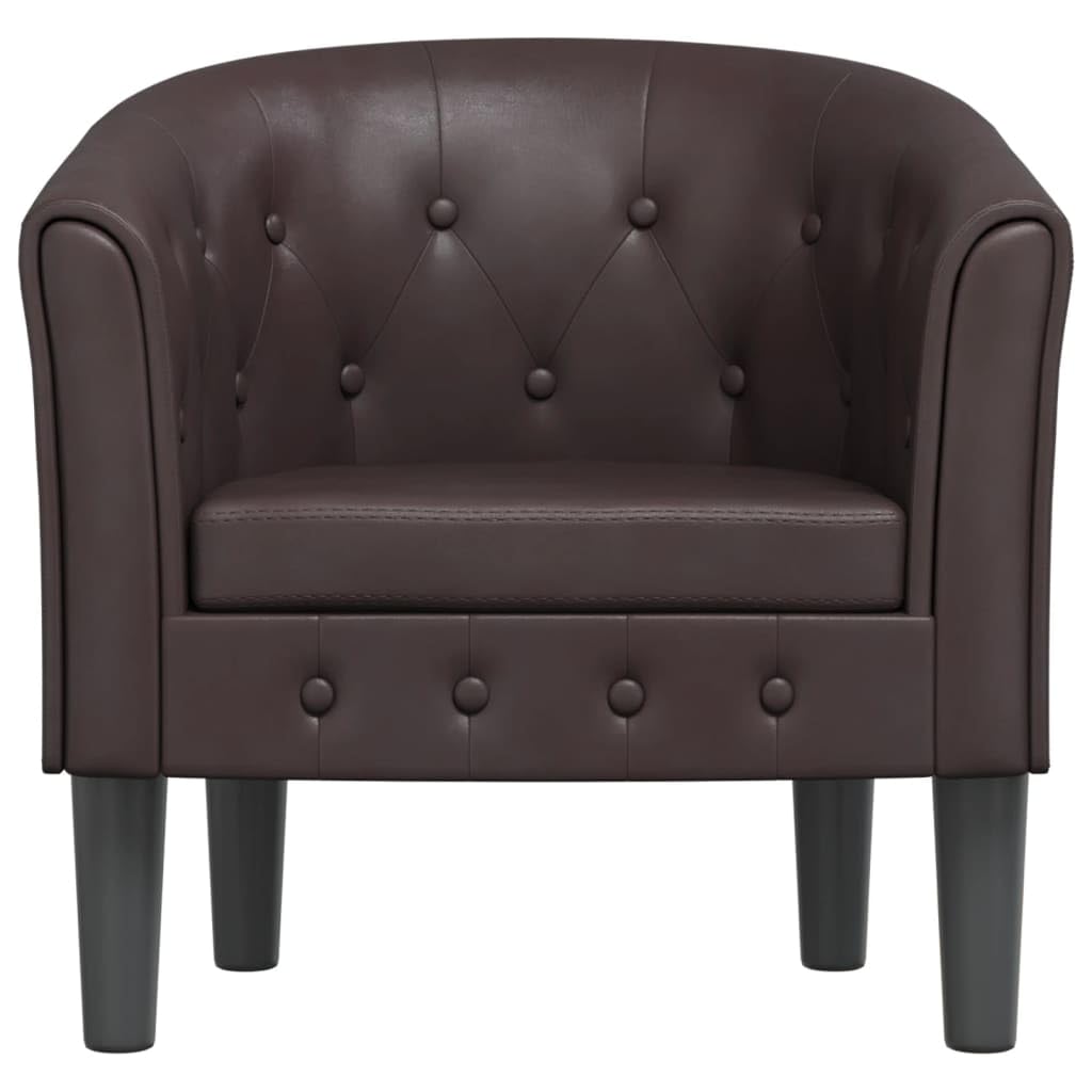 vidaXL Modern Tub Chair in Brown Faux Leather - Durable, Stain-Resistant Armchair for Living Room, Bedroom or Office - Comfortable Seat with Thick Padding