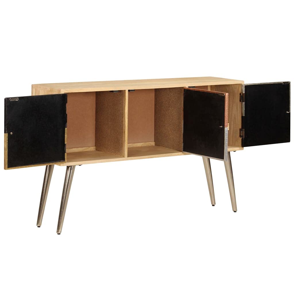 vidaXL Solid Mango Wood Sideboard - Unique-Patterned, Durable and Stable, Ample Storage with 3 Compartments, Ideal for Hallway or Living Room