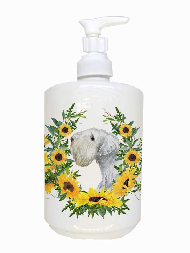 Caroline's Treasures CK2876SOAP Sealyham Terrier in Sunflowers Ceramic Soap Dispenser Hand Soap Dispenser Pump Bottles for Bathr
