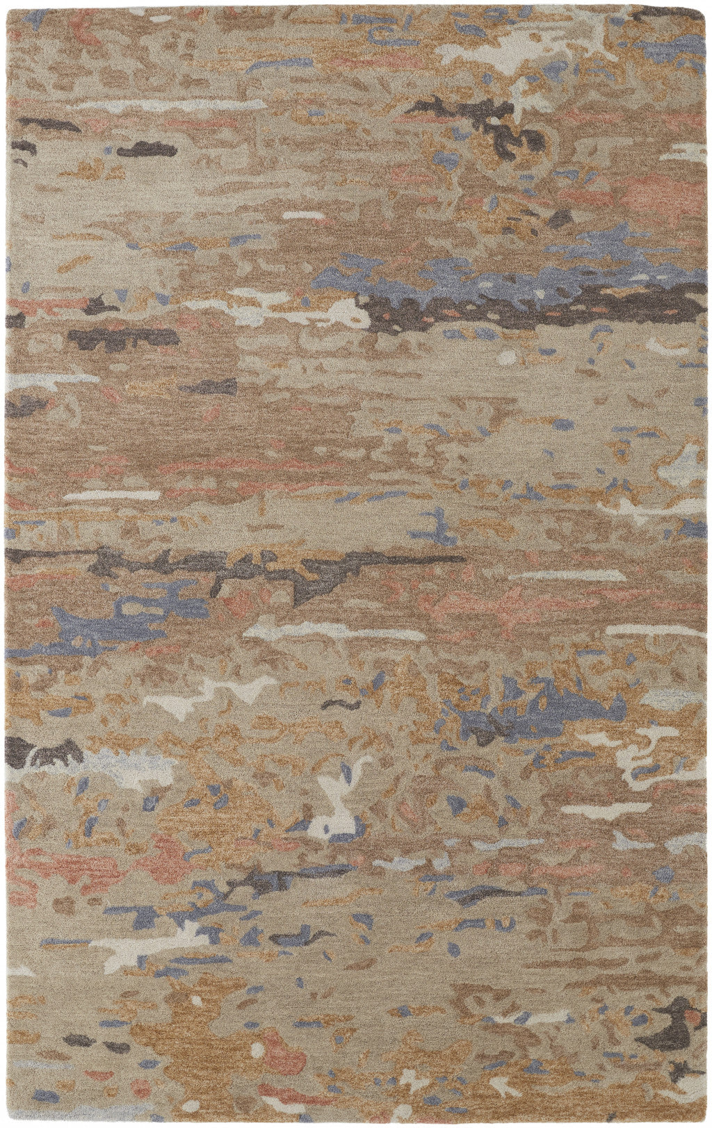 HomeRoots 513610 9 x 12 ft. Tan & Blue Wool Abstract Hand Tufted Handmade Stain Resistant Rectangle Area Rug