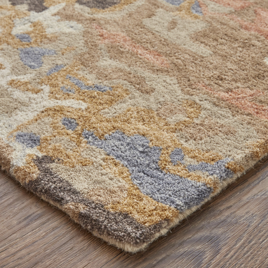 HomeRoots 513610 9 x 12 ft. Tan & Blue Wool Abstract Hand Tufted Handmade Stain Resistant Rectangle Area Rug