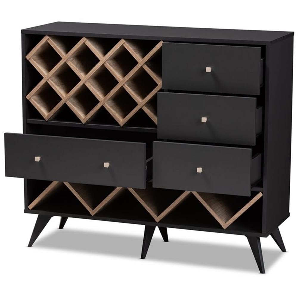 Baxton Studio Savino Mid-Century Modern Dark Grey and Oak Finished Wood Wine Cabinet