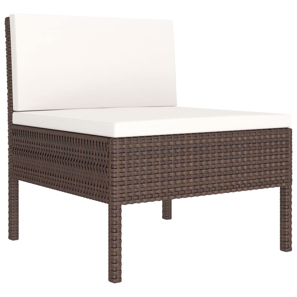 vidaXL Weather-Resistant Patio Chairs – Outdoor Furniture in Brown with Cream White Cushions – Pack of 3 – Sturdy Steel and Poly Rattan