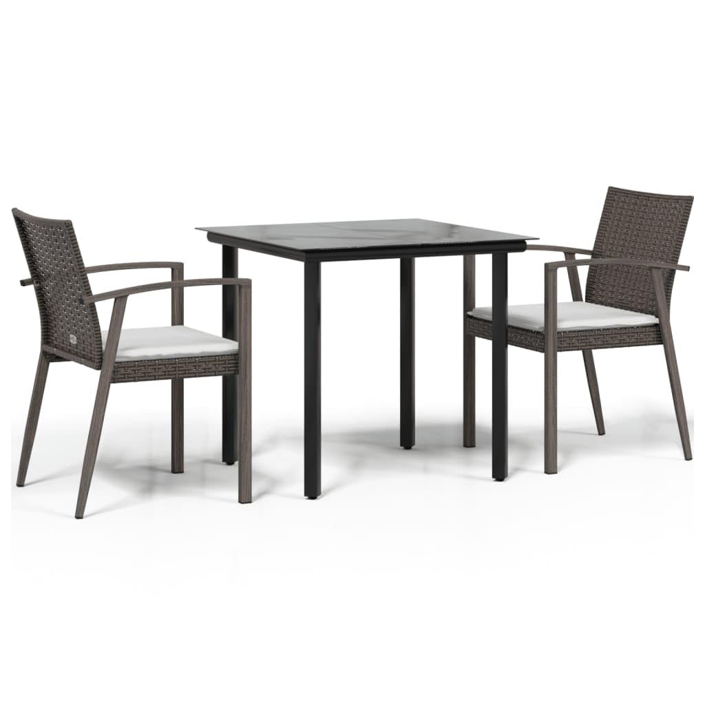 vidaXL 5 Piece Outdoor Dining Set in Black - Poly Rattan and Steel Material, Tempered Glass Tabletop, Comfortable Cushioned Seating