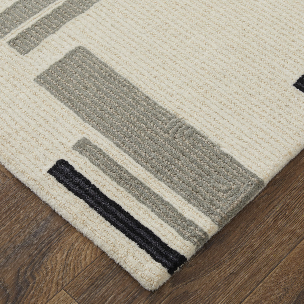 HomeRoots 514402 8 x 10 ft. Ivory & Taupe Wool Abstract Hand Tufted Handmade Rectangle Area Rug, Rectangular