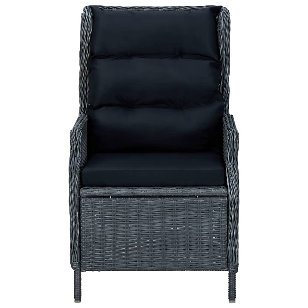 vidaXL 3 Piece Patio Dining Set - Robust Steel Frame with Water-Resistant PE Rattan Chairs - Adjustable Backrest - Dark Gray Outdoor Furniture Set - Suitable for Garden and Patio