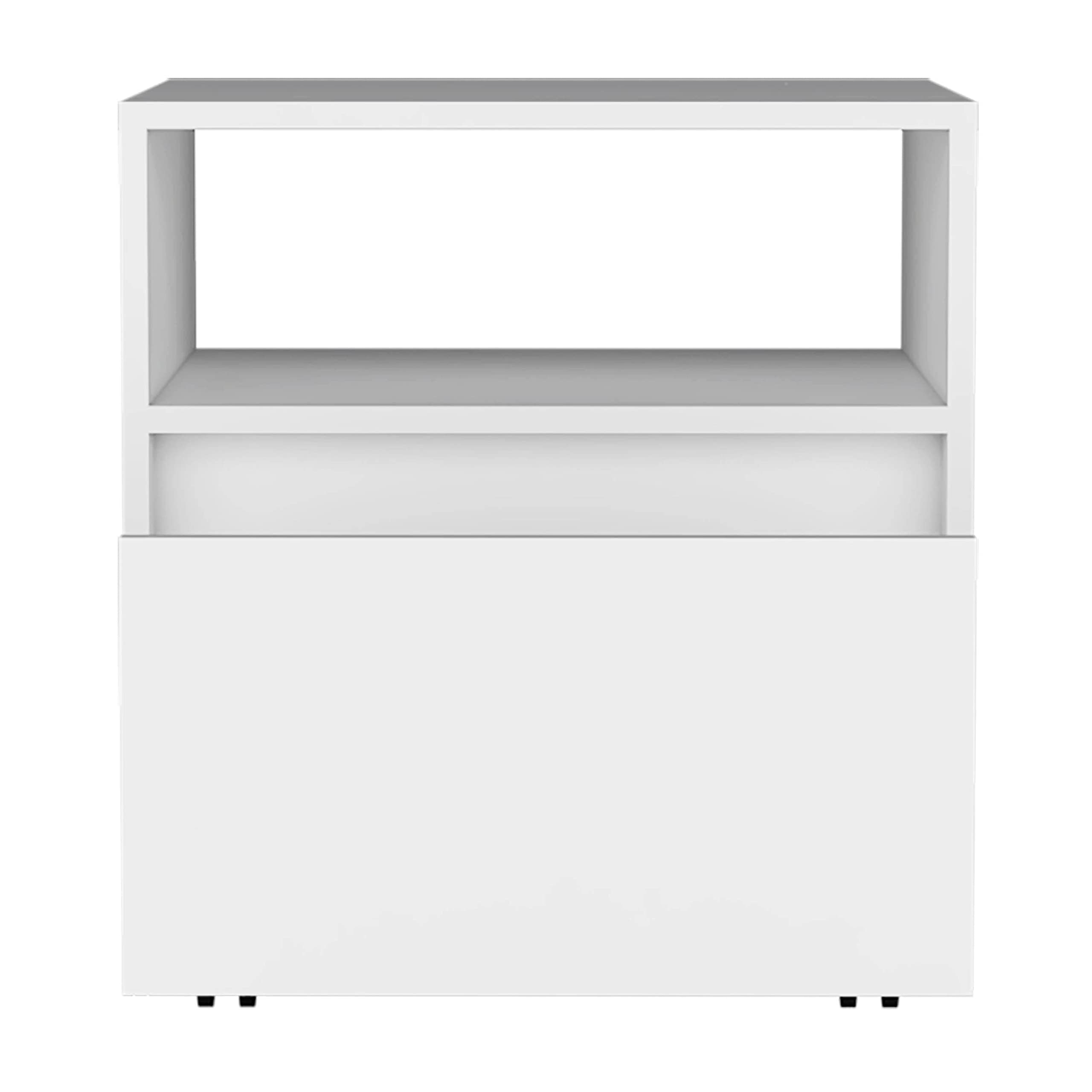 Nightstand 20" H, with 1 Open Shelf, 1 Drawer and Casters, White