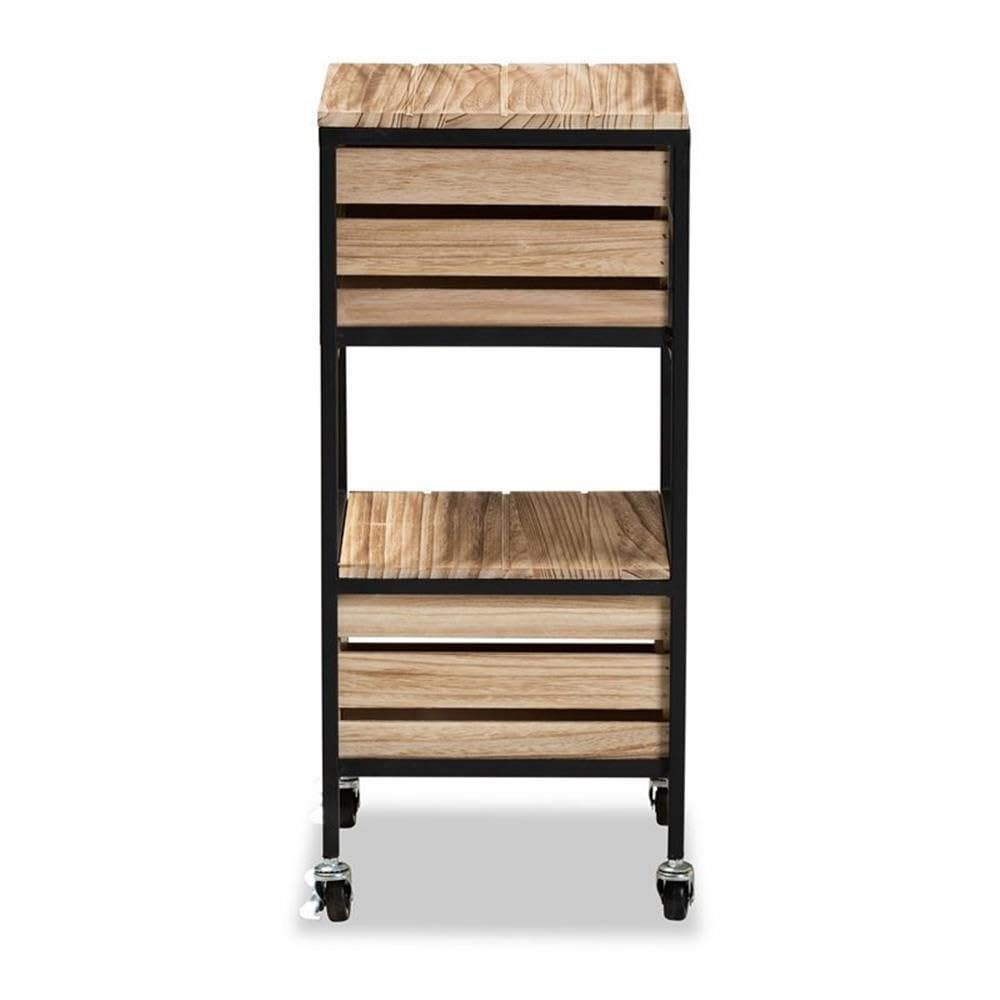 Baxton Studio Olinda Modern Industrial Oak Brown Finished Wood and Black Metal 2-Drawer End Table