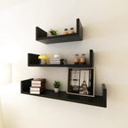 vidaXL Floating Wall Shelves - Wall Mounted Display Shelves, Black MDF, 3 Pcs, Invisible Mounting System, Various Sizes