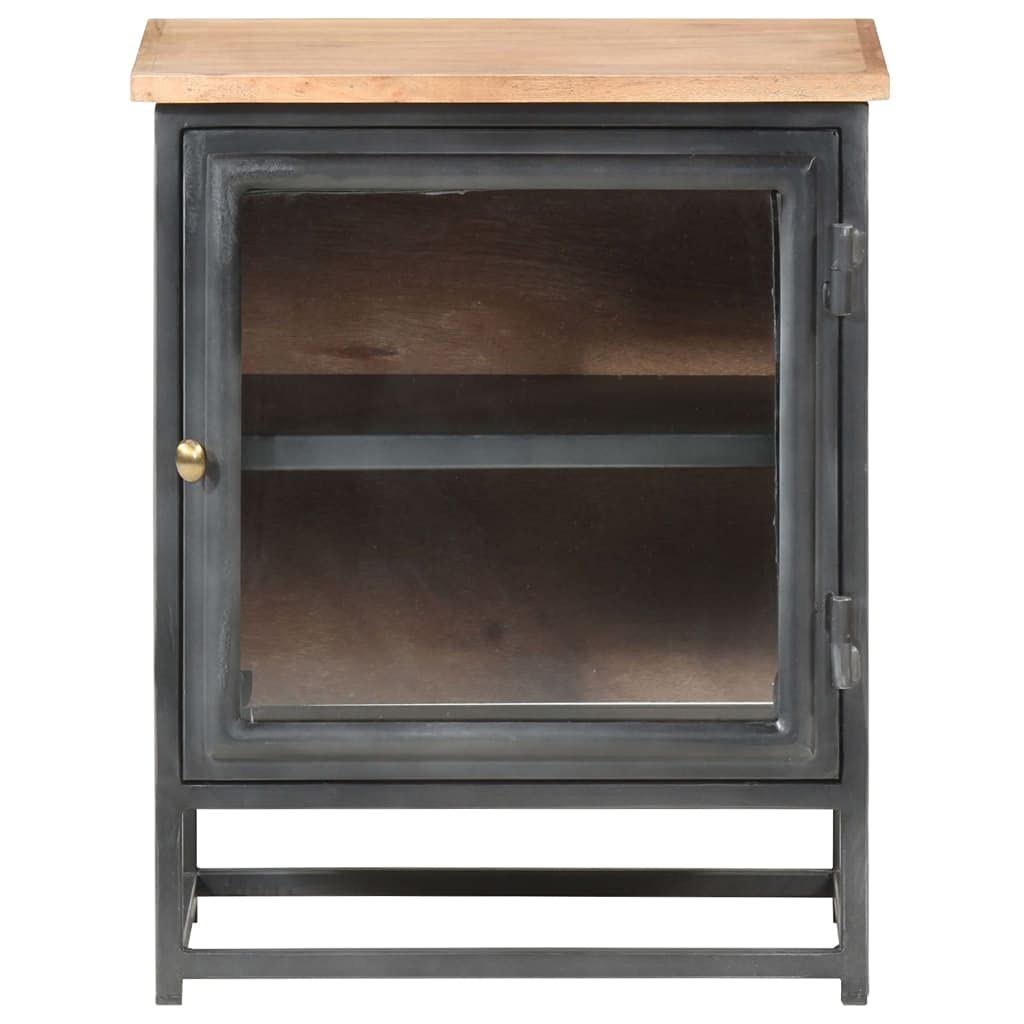 vidaXL Solid Acacia Wood Bedside Cabinet - Industrial-Style Gray Nightstand with Glass Door, Versatile Storage, No Assembly Needed