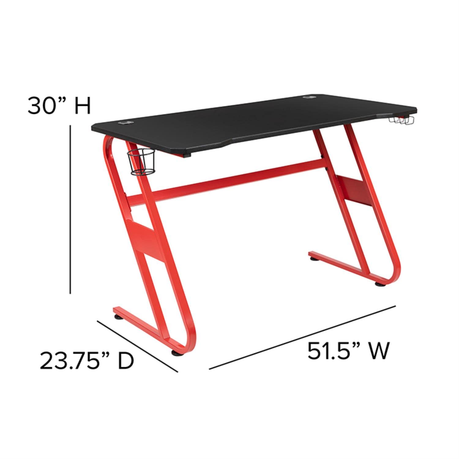 Flash Furniture Fisher Red Gaming Ergonomic Desk with Cup Holder and Headphone Hook
