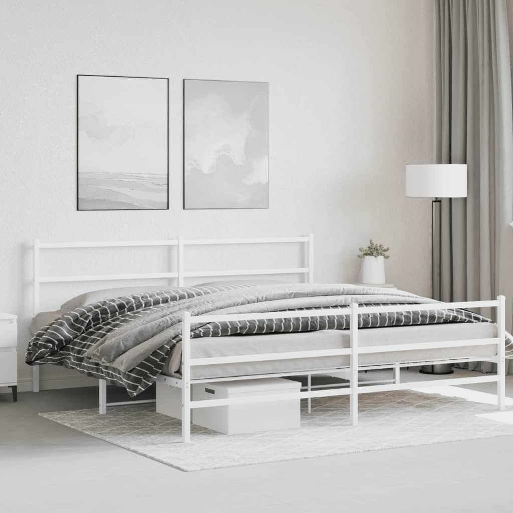 vidaXL Elegant Metal King Bed Frame with Headboard/Footboard - White, Steel Construction, 76"x79.9", Space-Saving Base, Breathable Slats, Easy to Assemble