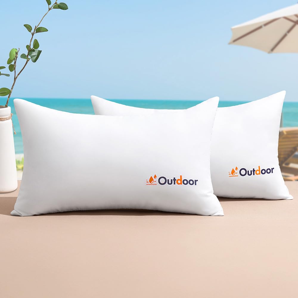 Miulee Pack Of 2 12X20 Outdoor Waterproof Throw Pillow Inserts, Decorative Water-Resistant Pillow Cushion For Patio Garden