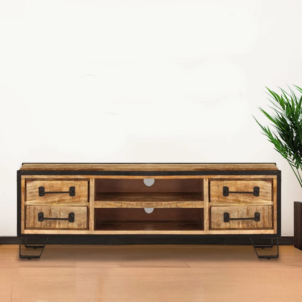 vidaXL Solid Mango Wood TV Stand with Drawers - Retro Industrial Style, Versatile Use as Sideboard, Lowboard, Ample Storage, Extra Stability